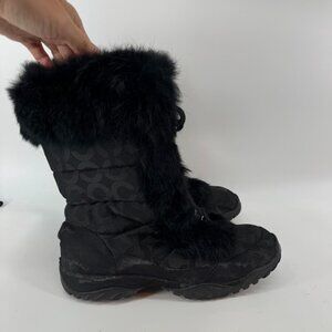 Coach Jennie Women’s Black Faux Fur Logo Snow Boots Size 7.5B Winter Warm
